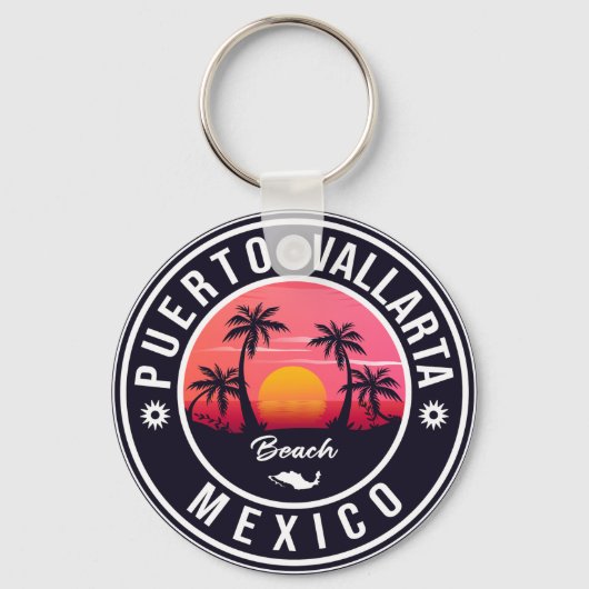 Puerto Vallarta Palm Tree Vintage Travel Souvenir Sleutelhanger (Voorkant)