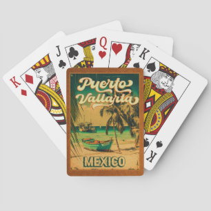 Puerto Vallarta Palmboom Retro 80s Mexicaans Stran Pokerkaarten
