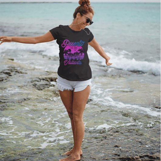 Puerto Vallarta Retro Sunset 80s Palm Trees T-Shi T-shirt