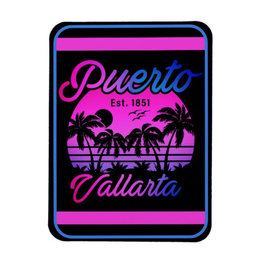 Puerto Vallarta Retro Sunset 80s Palmbomen Magneet (Verticaal)