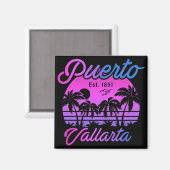 Puerto Vallarta Retro Sunset 80s Palmbomen Magneet (Voorkant / Achterkant)