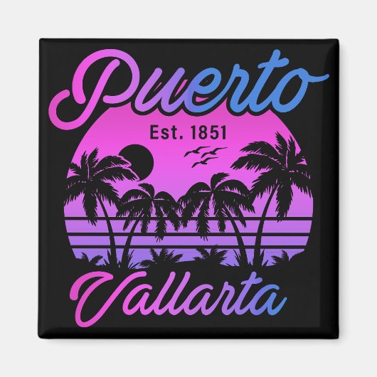 Puerto Vallarta Retro Sunset 80s Palmbomen Magneet (Voorkant)