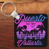 Puerto Vallarta Retro Sunset 80s Palmbomen Sleutelhanger (Voorkant)