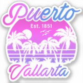 Puerto Vallarta Retro Sunset 80s Palmbomen Sticker (Voorkant)