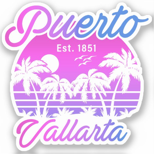 Puerto Vallarta Retro Sunset 80s Palmbomen Sticker (Voorkant)