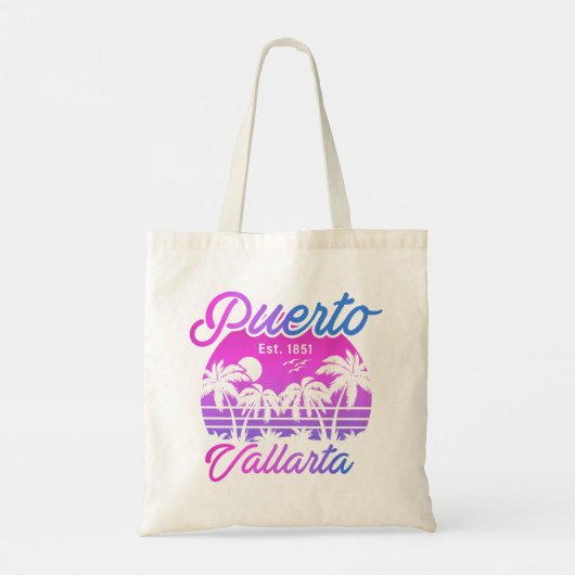 Puerto Vallarta Retro Sunset 80s Palmbomen Tote Bag (Achterkant)