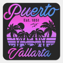Puerto Vallarta Retro Sunset 80s Palmbomen Vierkante Sticker