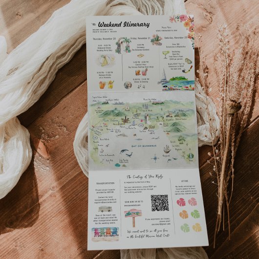 Puerto Vallarta Waterverf huwelijksreis Drieluik Uitnodiging