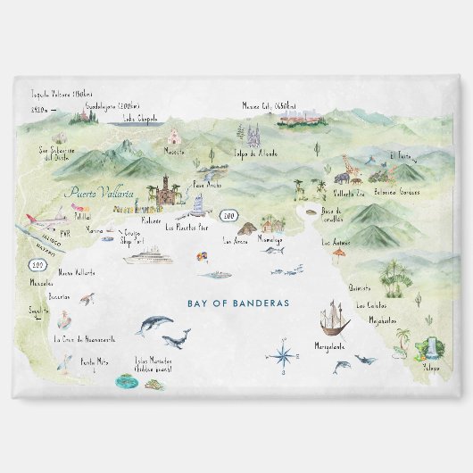 Puerto Vallarta | Waterverf reismagneet Magneet (Voorkant)