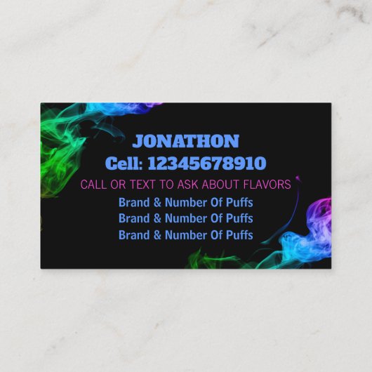Puff Bar Vape Black Visitekaartje (Achterkant)