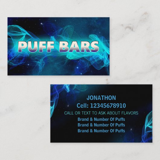 Puff Bar Vape Blue en Black Visitekaartje (Voorkant / Achterkant)