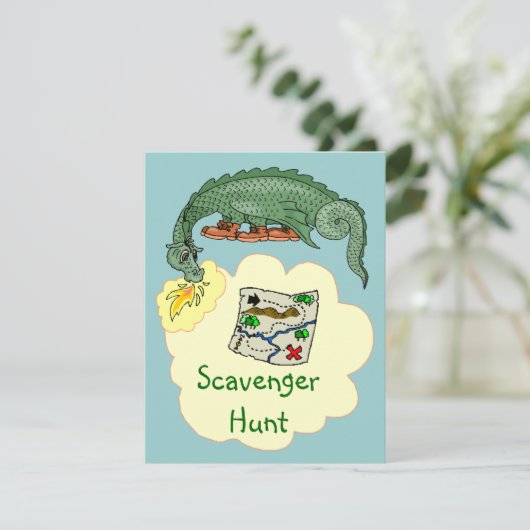 Puff Dragon & Scavenger Hunt Map Uitnodigingen (Staand voorkant)