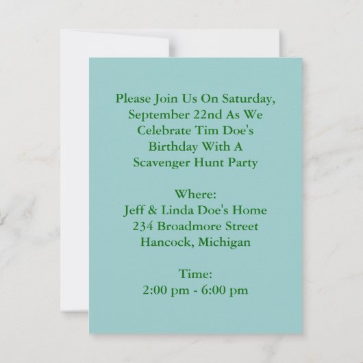 Puff Dragon & Scavenger Hunt Map Uitnodigingen (Achterkant)