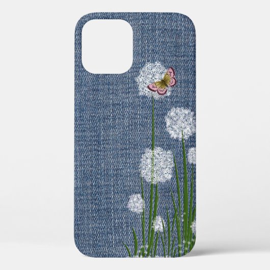 Puff Flowers op Denim Hoesje-Mate iPhone Case (Achterkant)