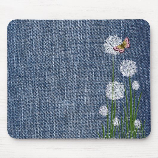 Puff Flowers op Denim Muismat (Voorkant)