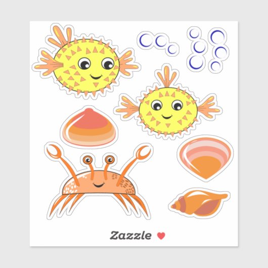Puffafish, Crab en Shells VinylSticker Sticker (Vel)