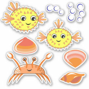 Puffafish, Crab en Shells VinylSticker Sticker