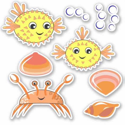 Puffafish, Crab en Shells VinylSticker Sticker (Voorkant)