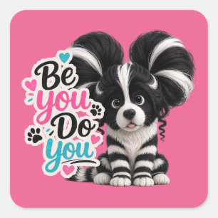 Puffen, Strepen & Puppy Vibes Vierkante Sticker