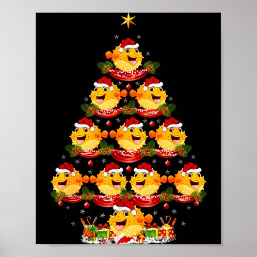 Puffer Fish Xmas Lighting Santa Puffer Fish Christ Poster (Voorkant)