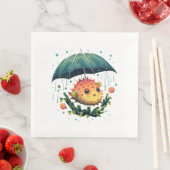 Puffer vis regenachtige dag met paraplu servet (Insitu)