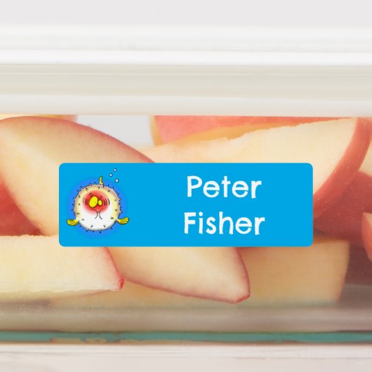 Puffer vis stekelvarken vis cartoon gepersonalisee labels (Aangebracht)