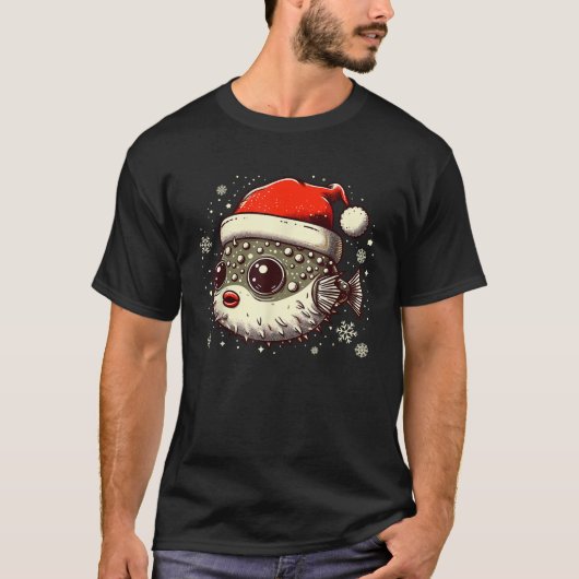 Pufferfish Christmas Santa Hat Puffer Fish Lovers  T-shirt (Voorkant)