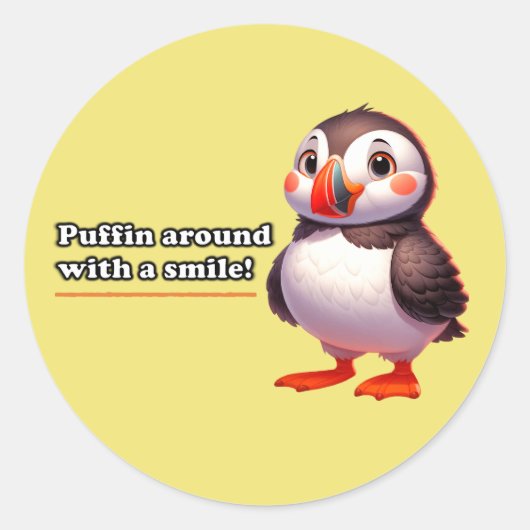 Puffin around with a smile! Cute Papageientaucher Ronde Sticker (Voorkant)