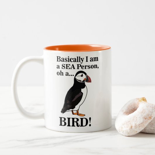Puffin Bird Seabird Grappig Tweekleurige Koffiemok (Met donut)