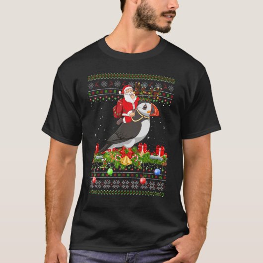 Puffin Bird   Ugly Santa Riding Puffin Christmas T-shirt (Voorkant)