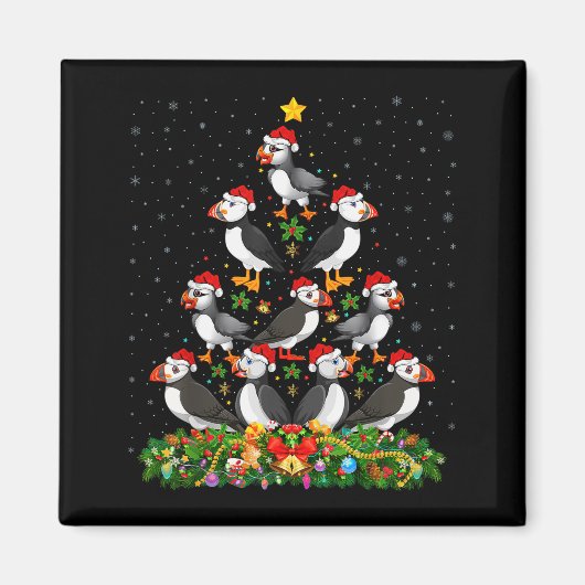 Puffin Bird Xmas Tree Gift Santa Hat Puffin Christ Magneet (Voorkant)
