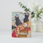 Puffin Birds on the Brain Surreal mixed media  Briefkaart (Staand voorkant)