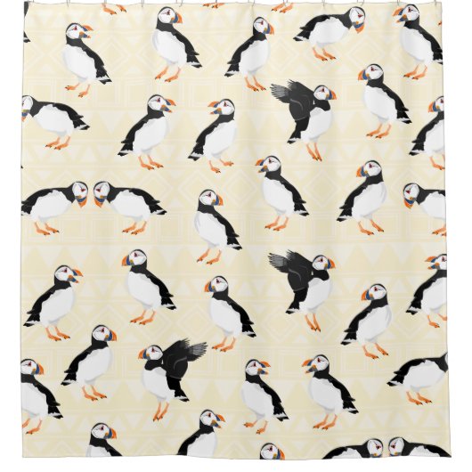 Puffin Birds Pattern Douchegordijn (Voorkant)