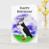 Puffin Birthday Kaart (Gele Bloem)