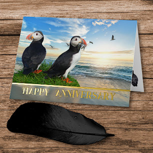 Puffin Couple Jubileum Folie Wenskaart