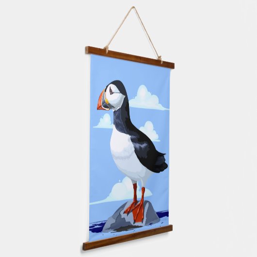 Puffin Cute Atlantic Seabird Hangend Wandkleed (Gebogen)