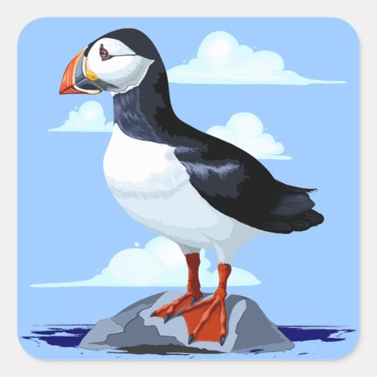 Puffin Cute Atlantic Seabird Vierkante Sticker (Voorkant)