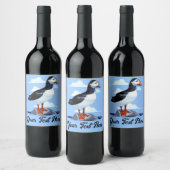 Puffin Cute Atlantic Seabird Wijn Etiket (Flessen)