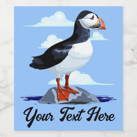 Puffin Cute Atlantic Seabird Wijn Etiket (Enkel label)