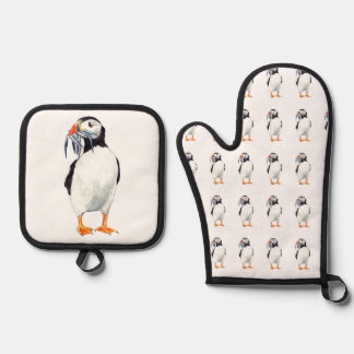 Puffin design ovenwant & pannenlap set