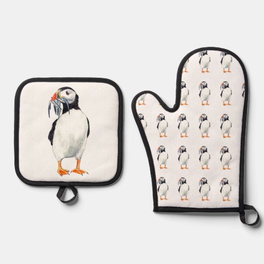 Puffin design ovenwant & pannenlap set (Voorkant)
