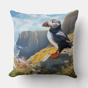Puffin Dierlijke Vogel Wilderness Kleurrijk Kussen