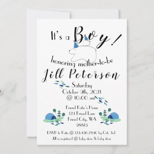 Puffin en Polar Beer Boy Baby shower Uitnodiging (Voorkant)