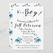 Puffin en Polar Beer Boy Baby shower Uitnodiging (Voorkant / Achterkant)