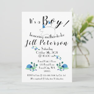 Puffin en Polar Beer Boy Baby shower Uitnodiging
