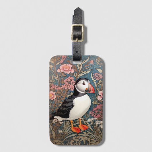 Puffin en Zee Thrift Flowers William Morris Bagagelabel (Voorkant (verticaal))