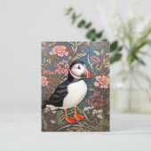 Puffin en Zee Thrift Flowers William Morris Briefkaart (Staand voorkant)