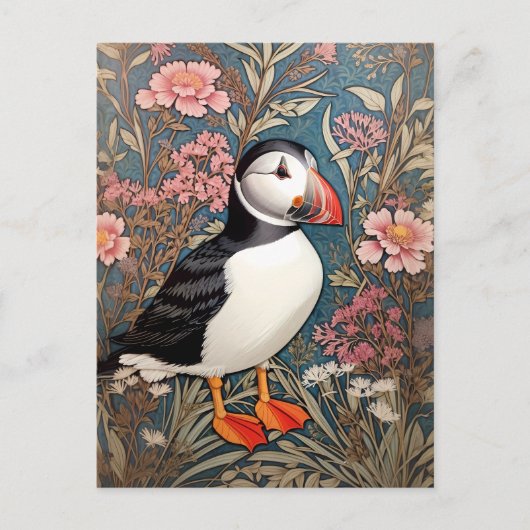 Puffin en Zee Thrift Flowers William Morris Briefkaart (Voorkant)