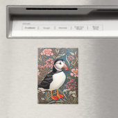 Puffin en Zee Thrift Flowers William Morris Magneet (Insitu (Vaatwasser))