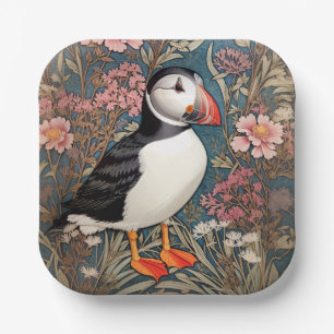 Puffin en Zee Thrift Flowers William Morris Papieren Bordje